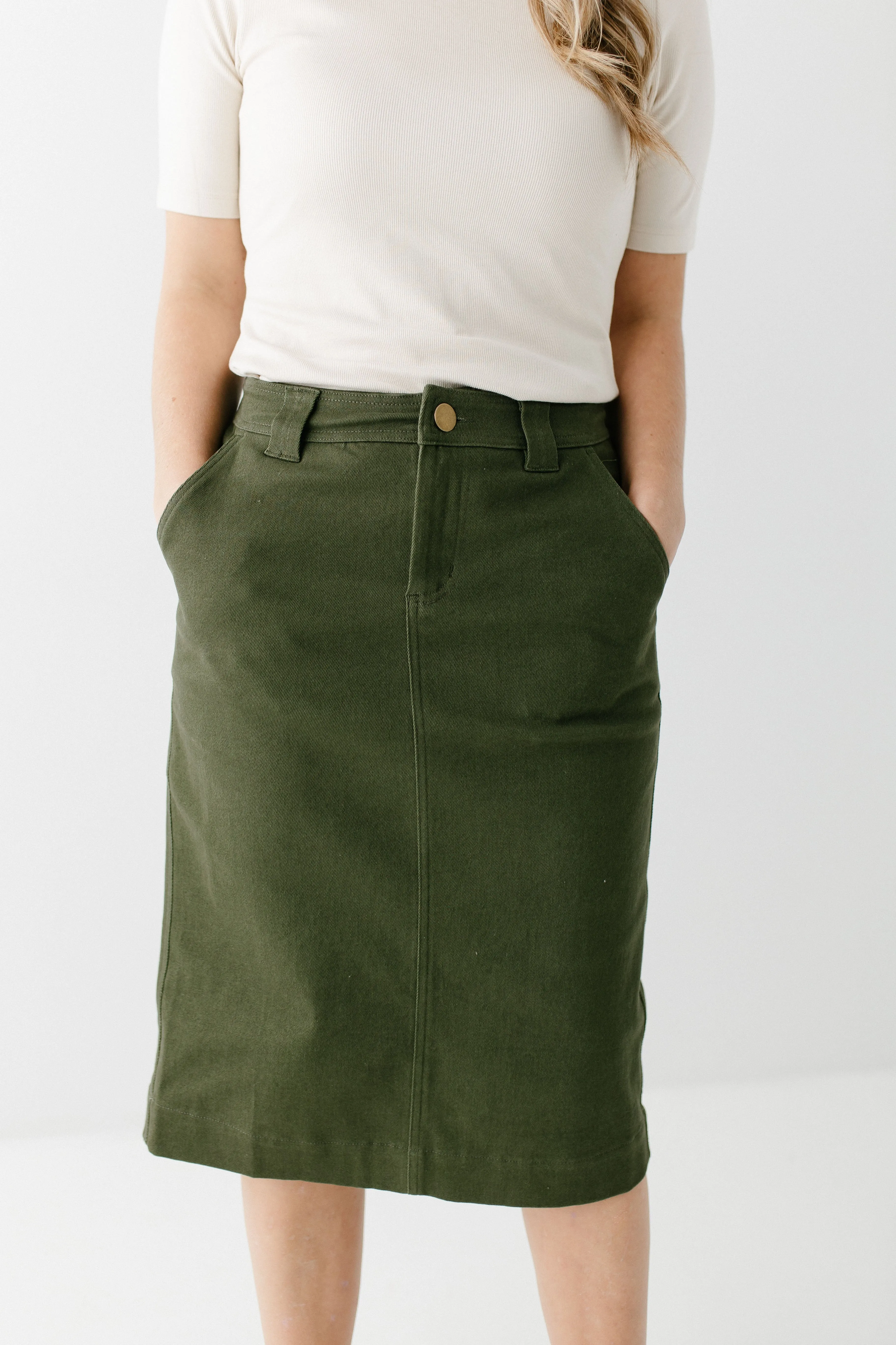 'Adrian' Classic Denim Midi Skirt FINAL SALE