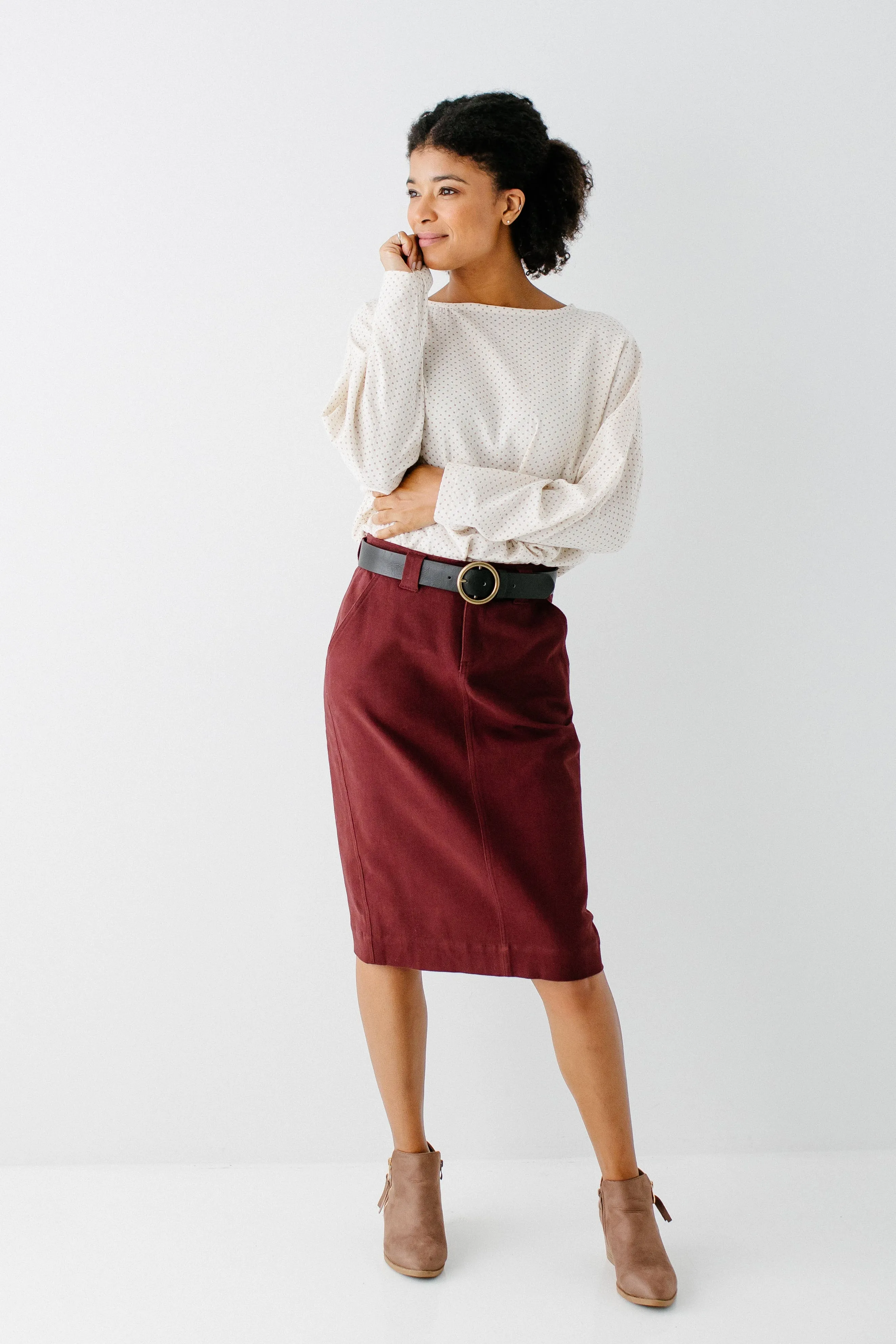 'Adrian' Classic Denim Midi Skirt FINAL SALE