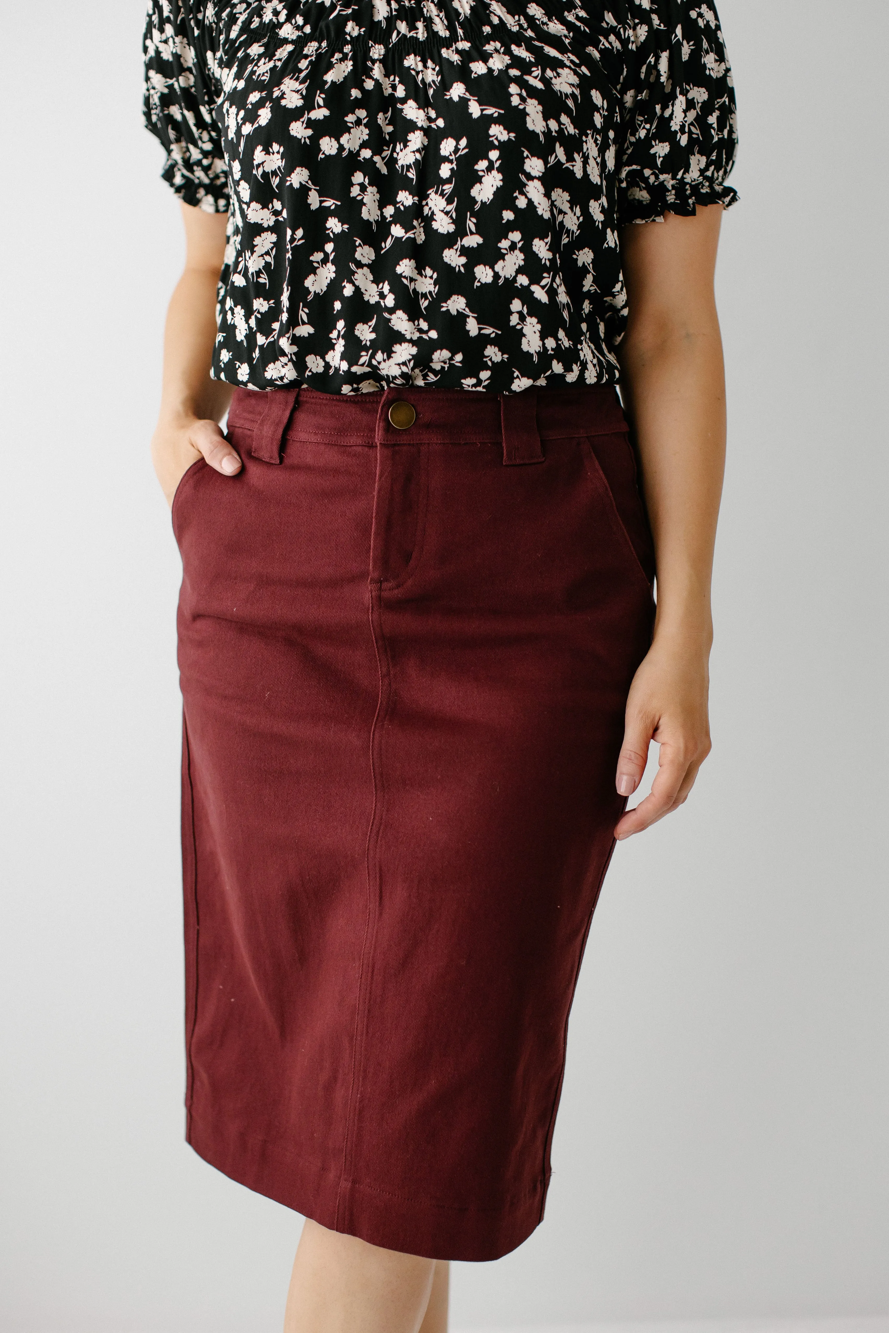 'Adrian' Classic Denim Midi Skirt FINAL SALE