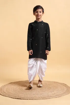 Black Embroidery Cotton silk Kurta & Dhoti Set