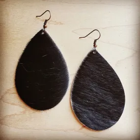 Black Hair on Hide Leather Teardrop Earrings