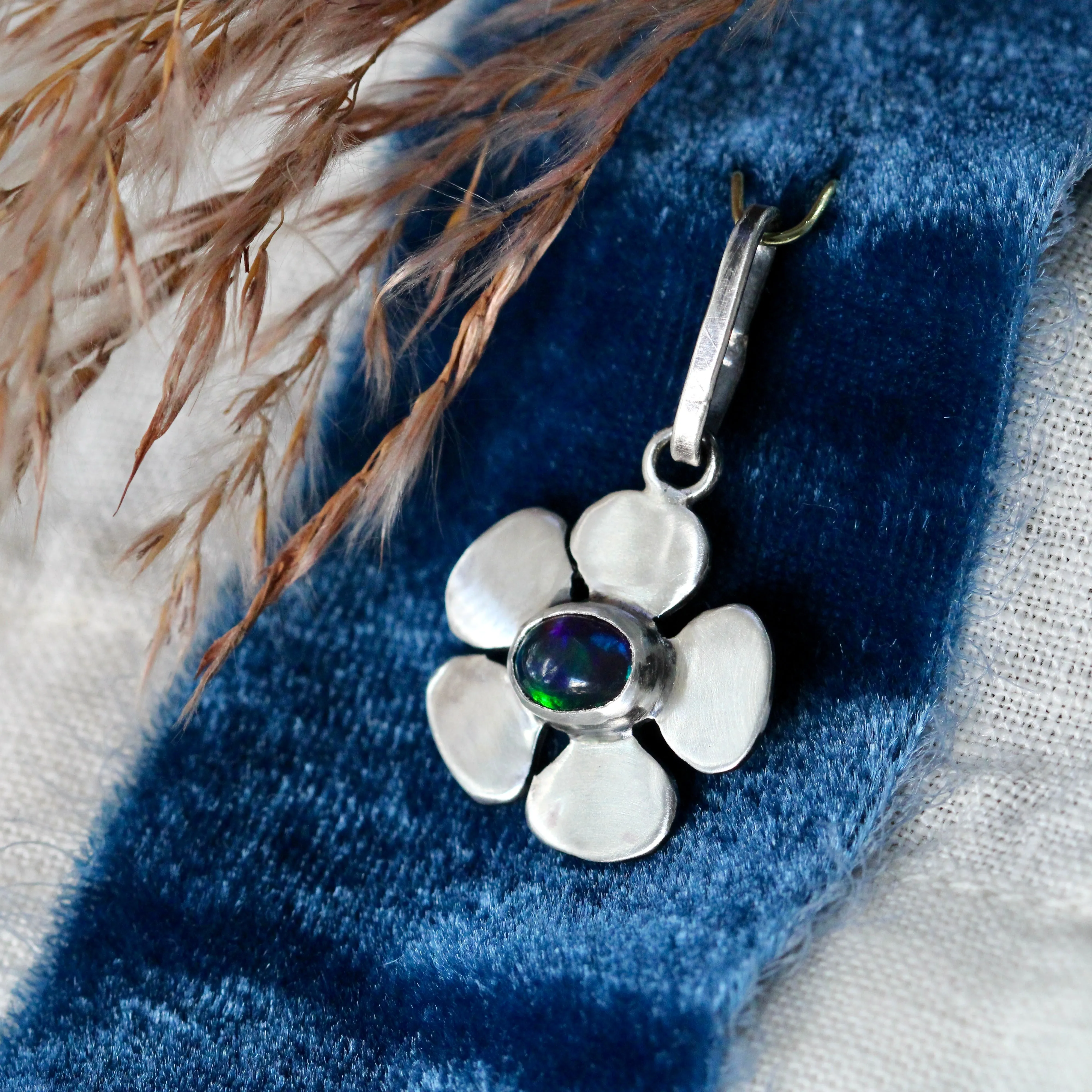 Black Opal Sterling silver Flower charm