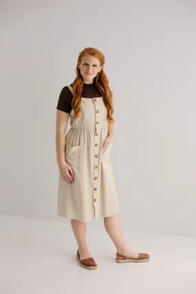 'Cora' Linen Blend Pinafore Dress in Tan FINAL SALE