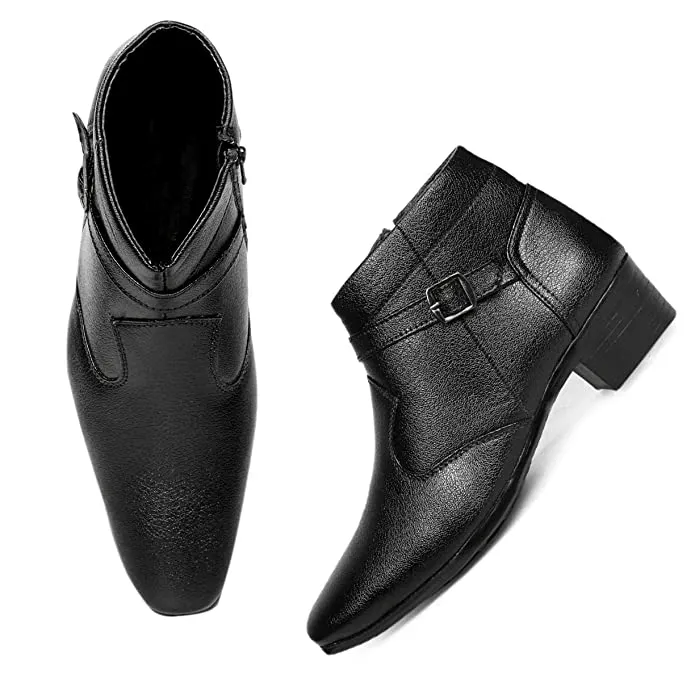 Fashionable Height Increasing Formal Buckle Zipper Boots For Men's-JonasParamount