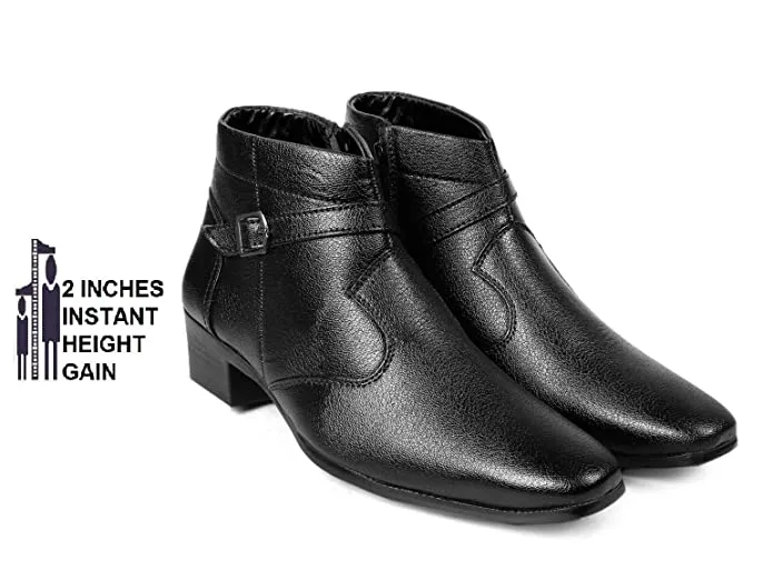 Fashionable Height Increasing Formal Buckle Zipper Boots For Men's-JonasParamount