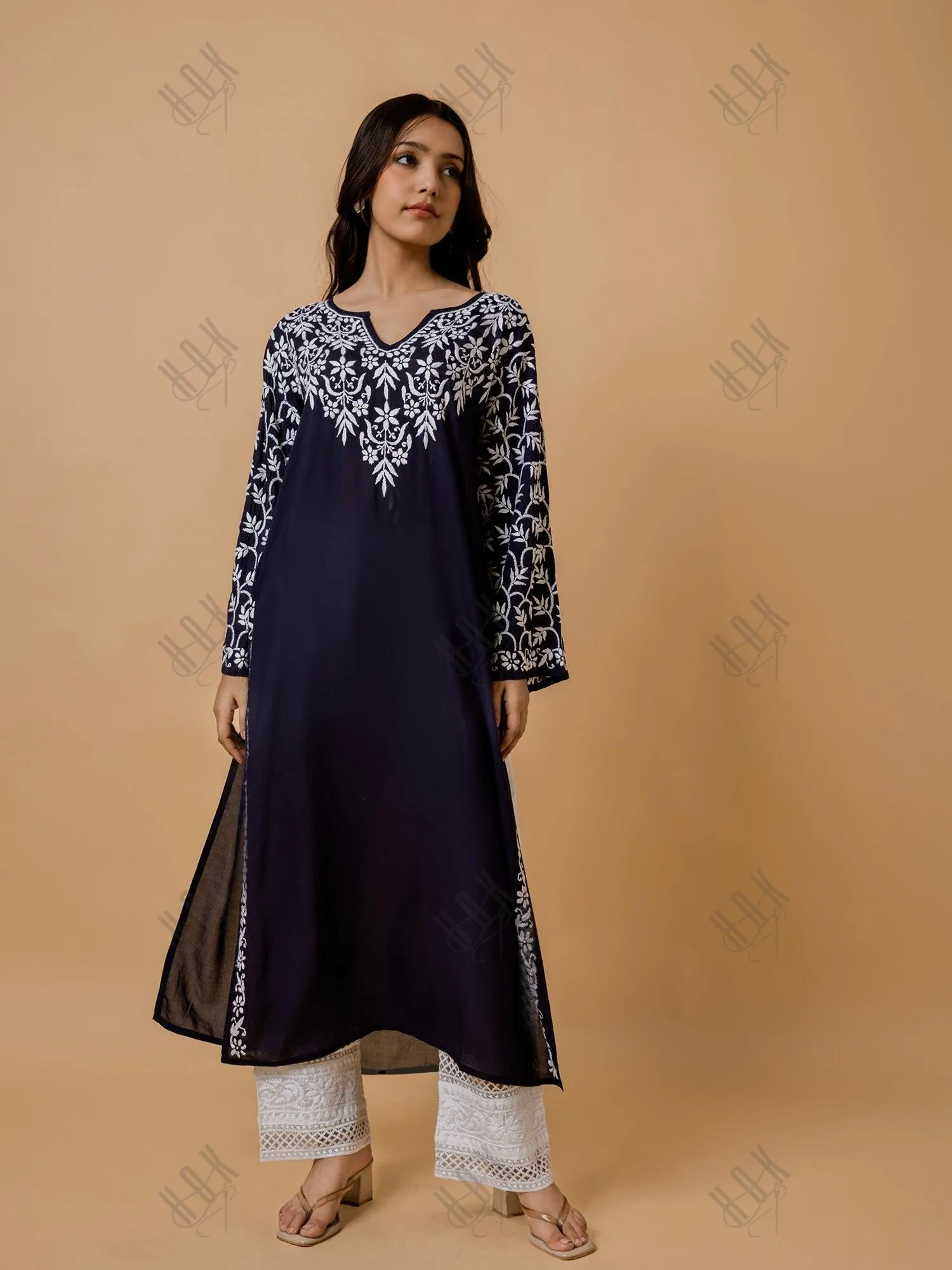 Fizaa Chikankari Elegant Blue Modal Cotton Kurta