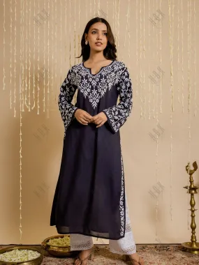 Fizaa Chikankari Elegant Blue Modal Cotton Kurta