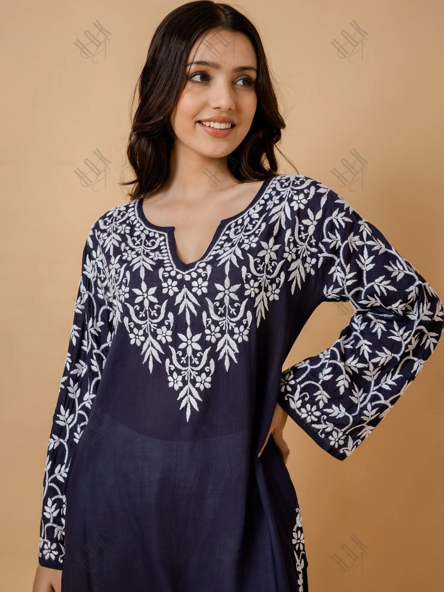 Fizaa Chikankari Elegant Blue Modal Cotton Kurta