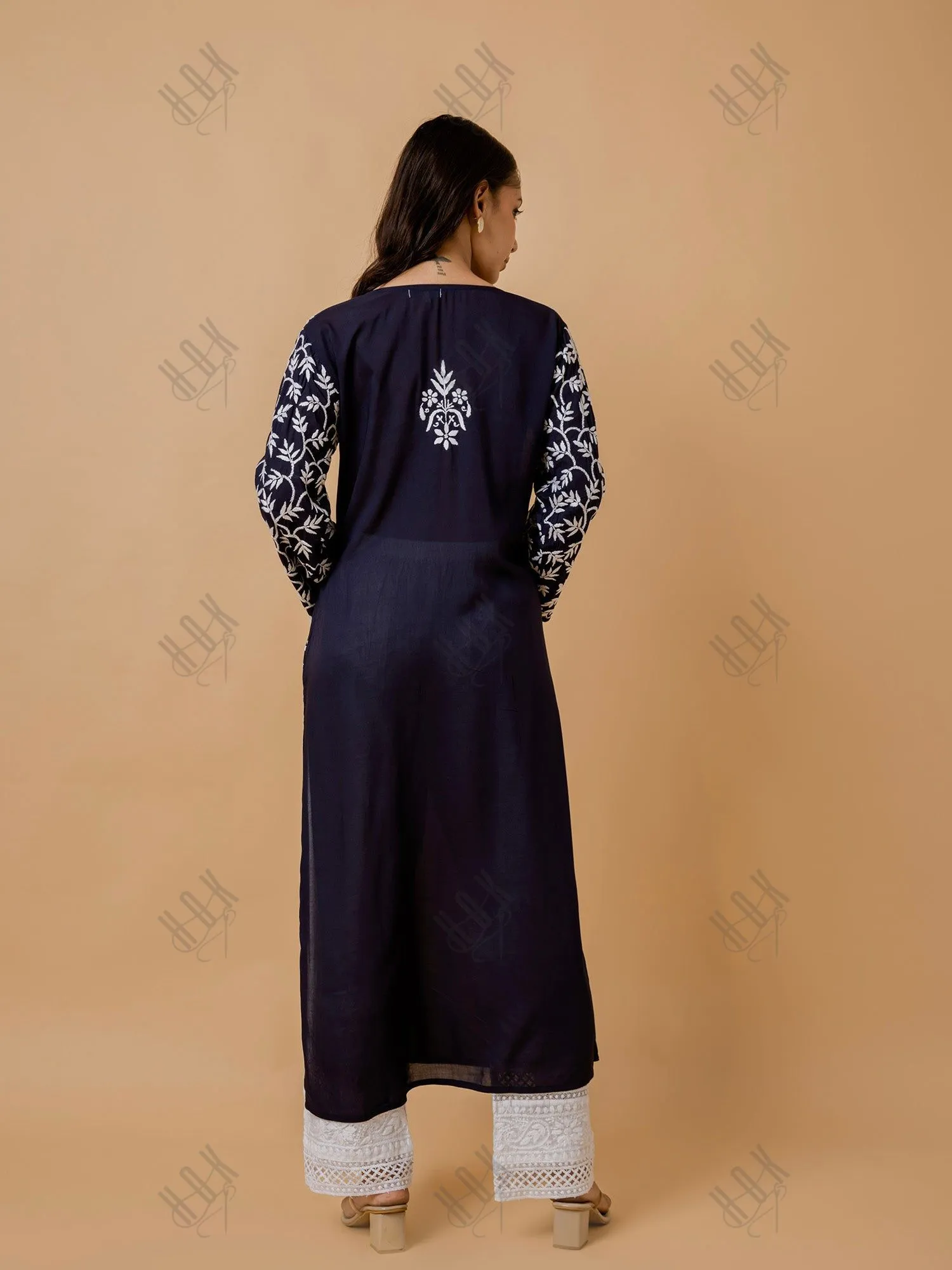 Fizaa Chikankari Elegant Blue Modal Cotton Kurta