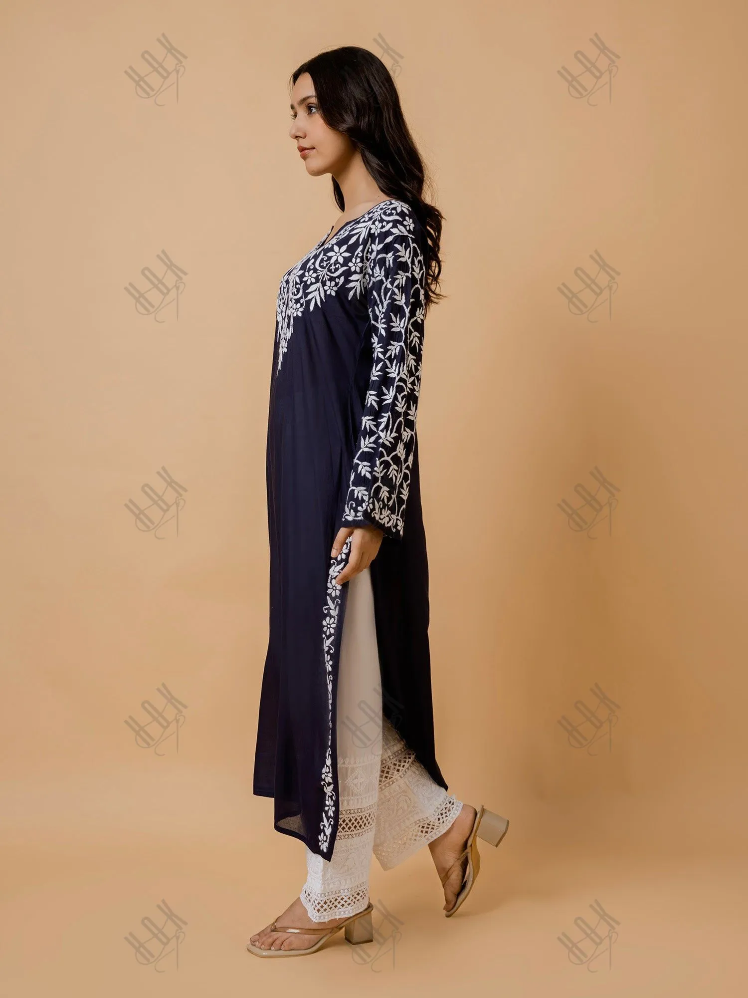 Fizaa Chikankari Elegant Blue Modal Cotton Kurta