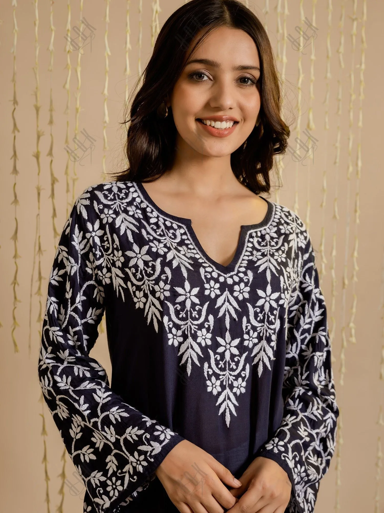 Fizaa Chikankari Elegant Blue Modal Cotton Kurta