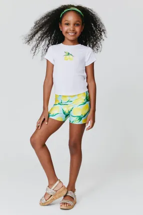 Girls Booty Shorts in Aqua Lemon Spritz