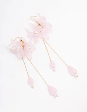 Gold Flower Petal Pearl Drop Earrings