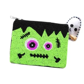 Halloween Frankenstein Seed Beaded Mini Pouch Bag