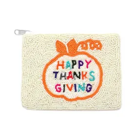 HAPPY THANKSGIVING Message Seed Beaded Mini Pouch Bag