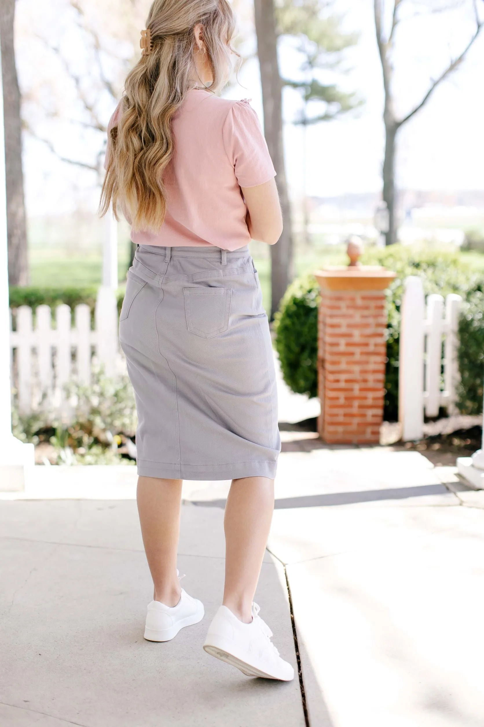 'Leah' Denim Skirt in Light Grey FINAL SALE