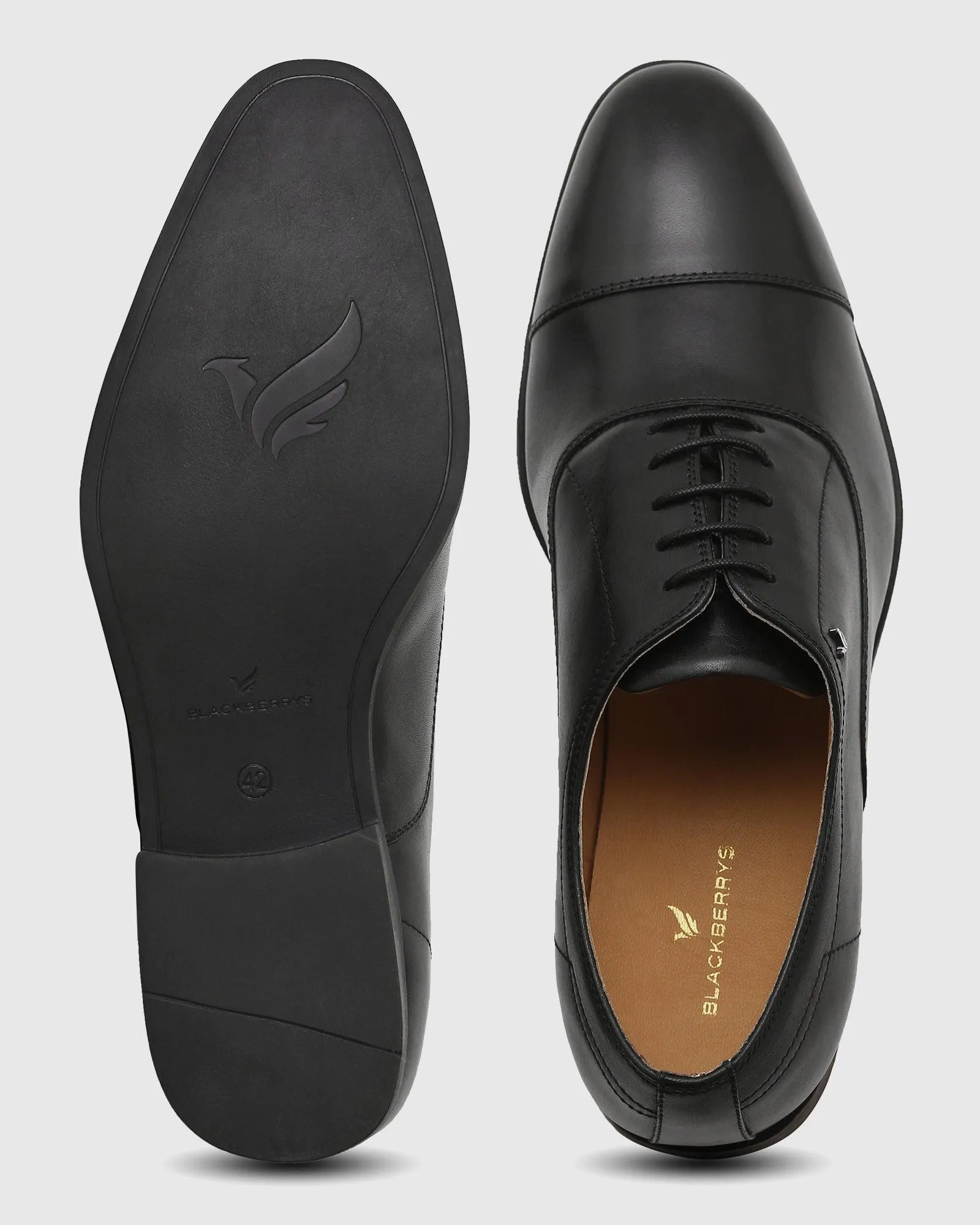 Leather Black Solid Oxford Shoes - Qoila