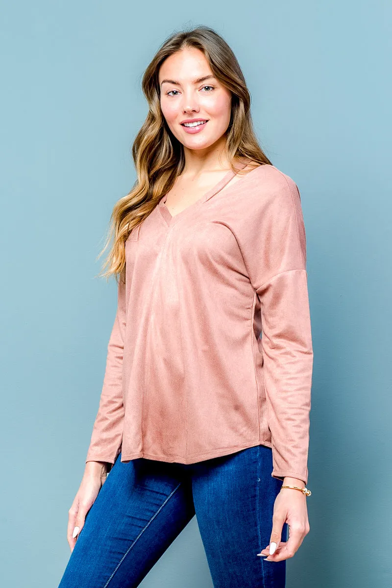 Long Sleeve V-Neck Crossed Back Top (LT23579)