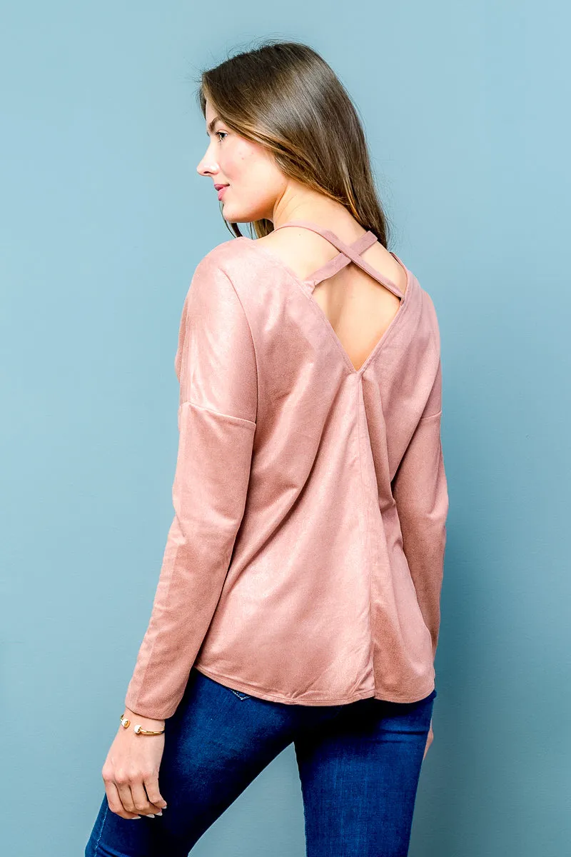 Long Sleeve V-Neck Crossed Back Top (LT23579)