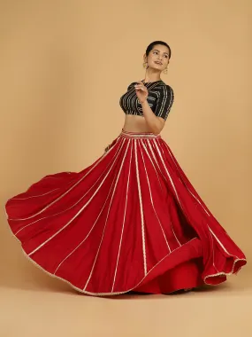 Madhuri x Tyohaar | Scarlet Red Panelled Lehenga Skirt