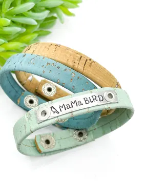 MAMA BIRD | 3 Cork Options | Skinny Bracelet | Adjustable