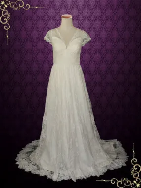 Ready to Ship Vintage Lace Wedding Dress with V Neck ANA