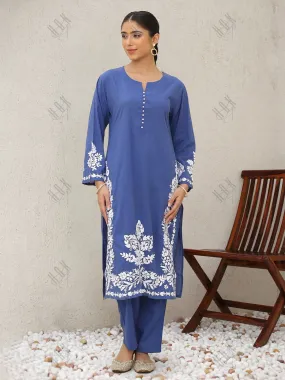 Saba Chikankari Kurta Set in Cambric Cotton - Blue