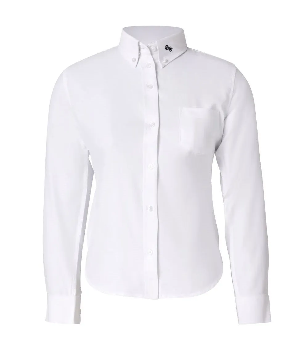 Shevach White Oxford Blouse-Round Hem With SHS Logo