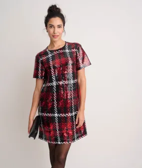 Short-Sleeve Sequin Plaid Sasha Dress