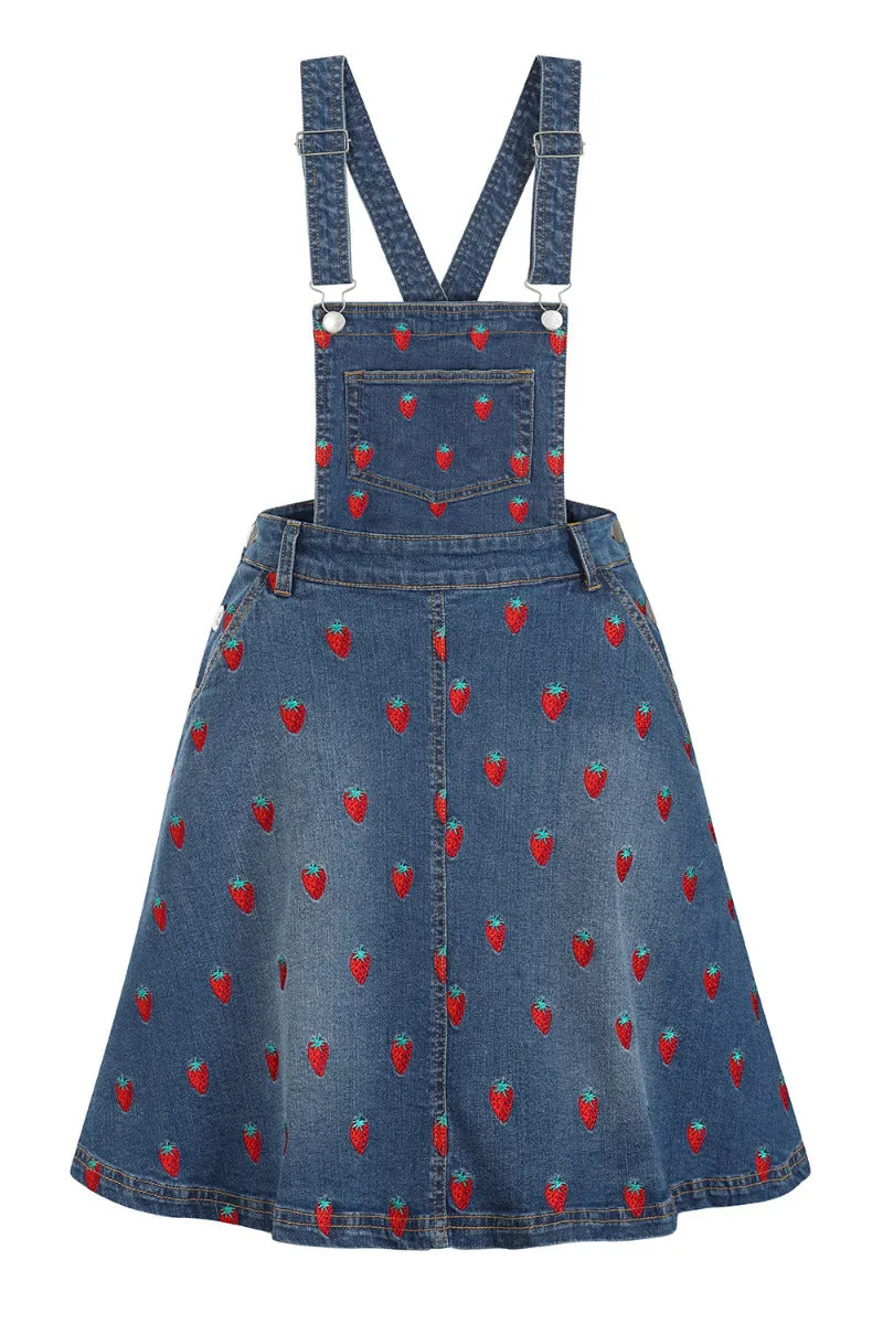 Strawberry Denim Pinafore Dress