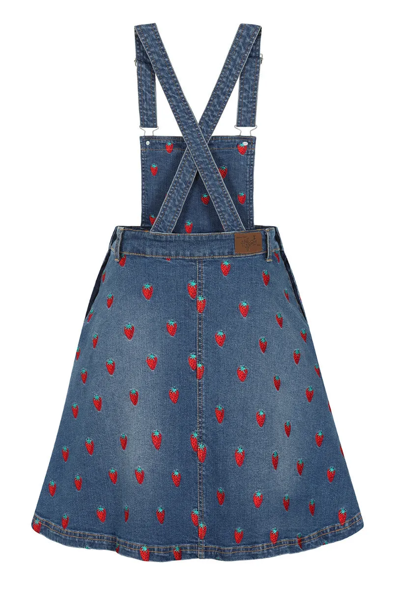 Strawberry Denim Pinafore Dress