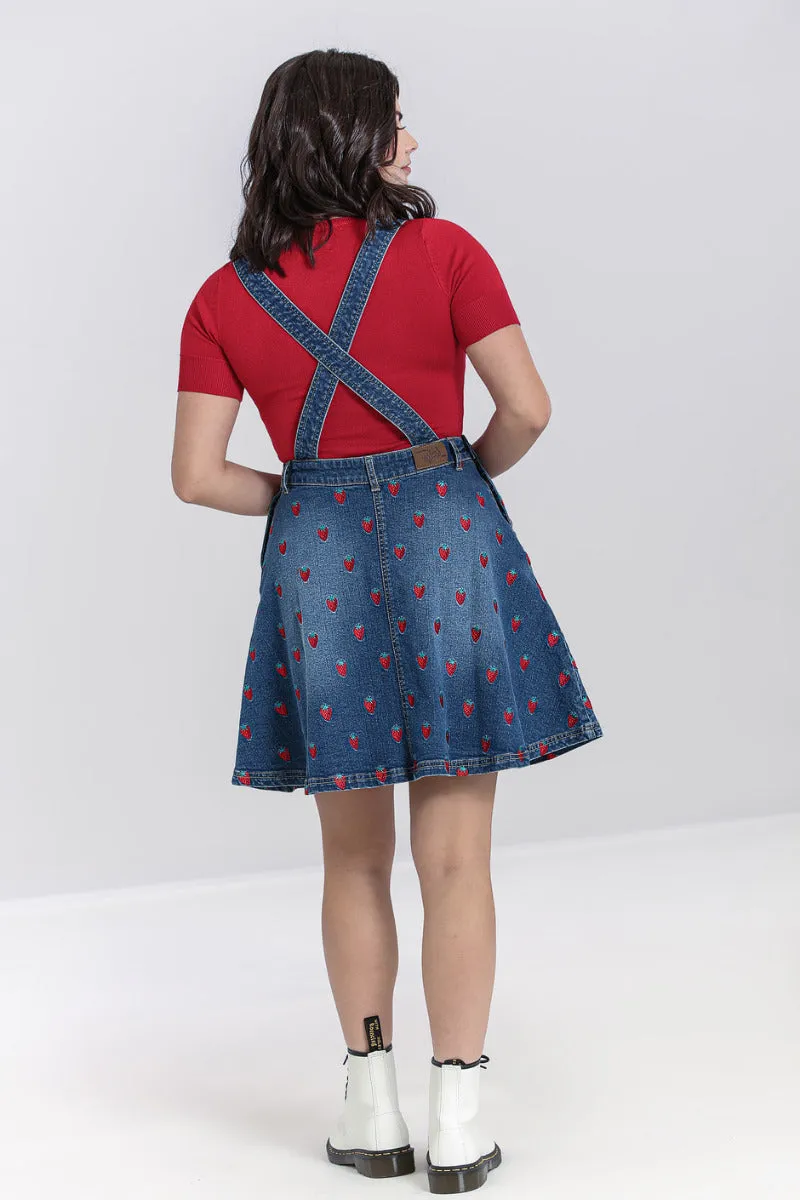 Strawberry Denim Pinafore Dress